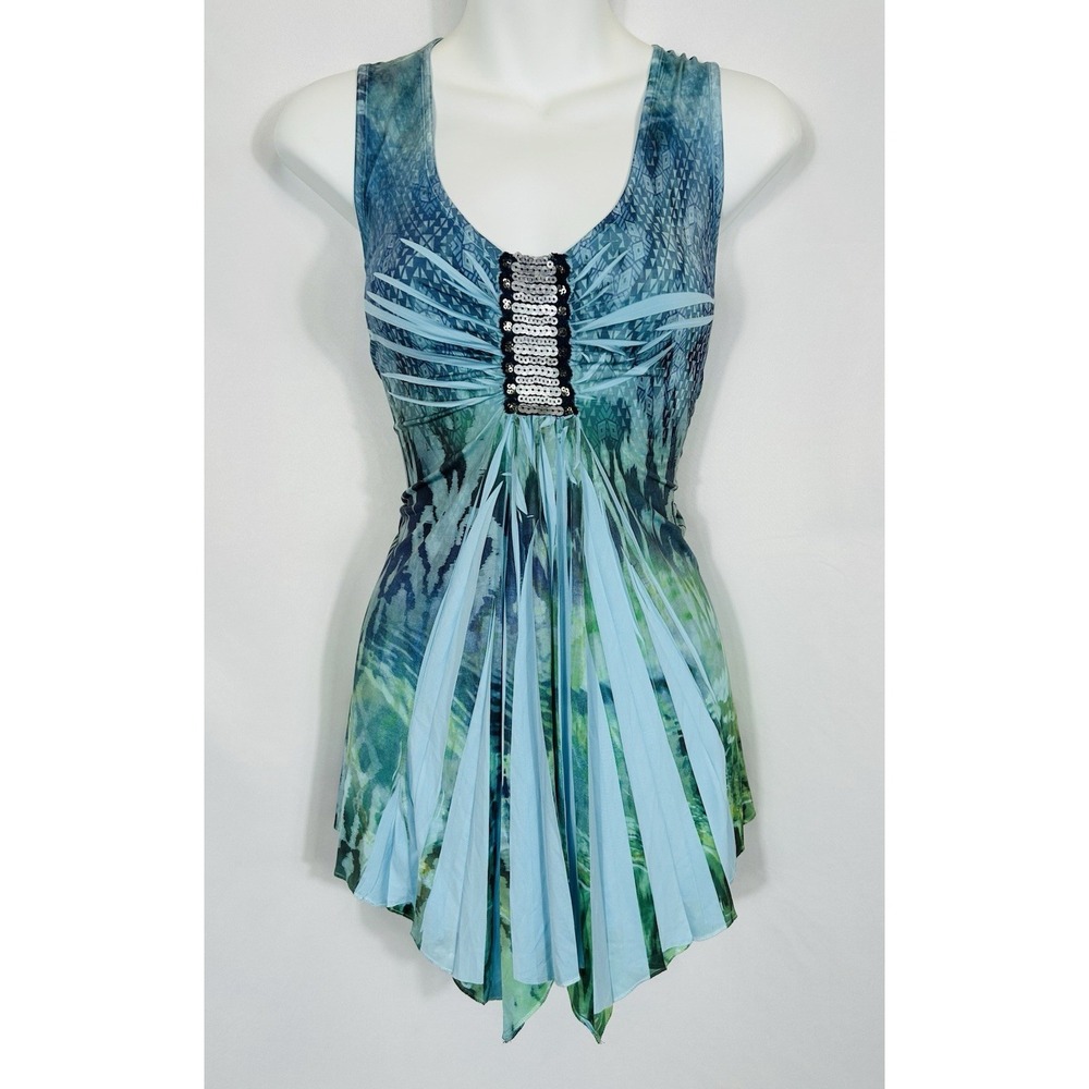 World Unity Babydoll Tunic Top Size L Y2K‎ Fairy Mermaidcore Asymmetric Sequin
